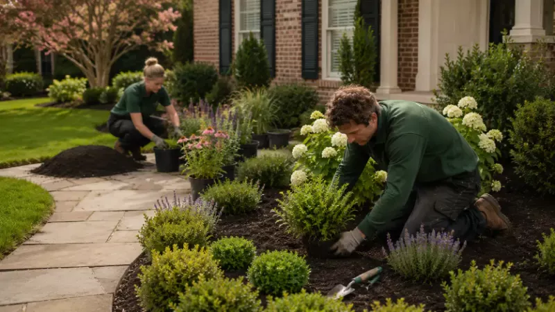 Crew planting flower borders